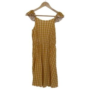 Girls’ Melrose and Market Flutter Sleeve Plaid Cotton Dress Yellow Size XL